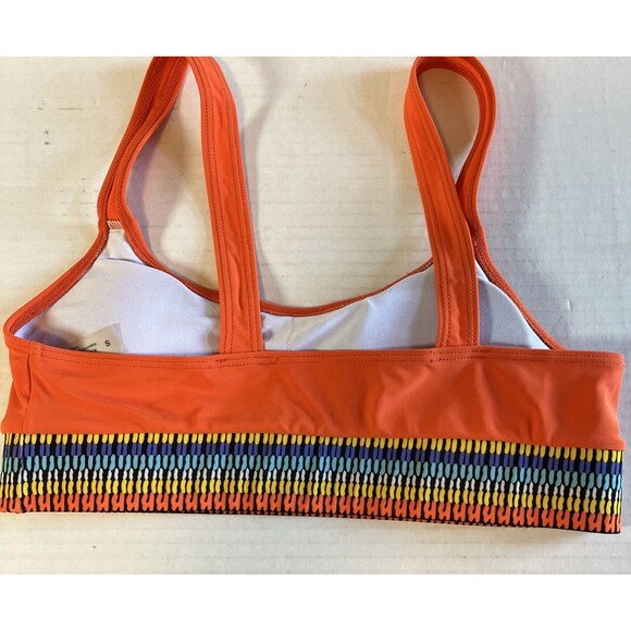 Women’s Small 2-piece Swimsuit Bikini Orange Multi-Colored Band High Waist Retro - Picture 4 of 6